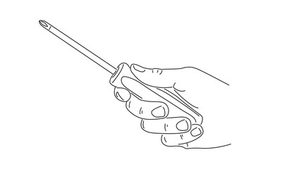 line art of hand holding a screwdriver