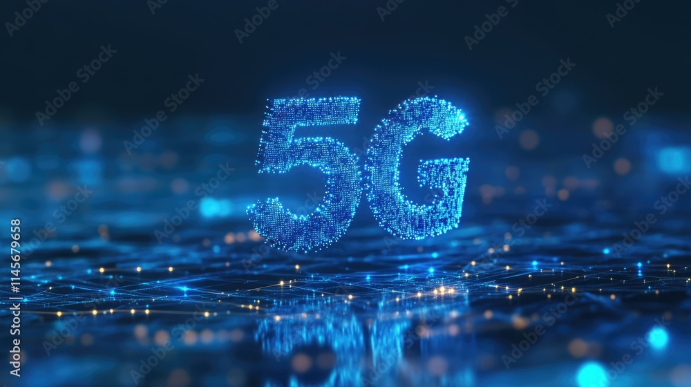 Poster 5g network conceptual image with digital connectivity and information transfer technology in a night
