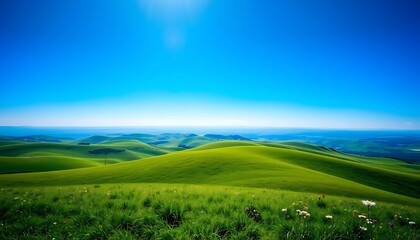 Obraz premium Rolling Green Hills Under a Vivid Blue Sky
