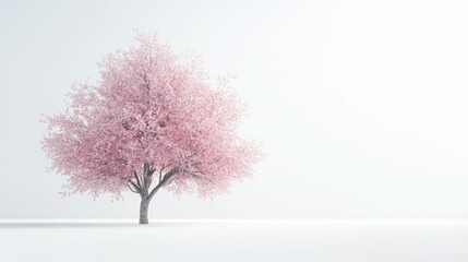 Obraz premium Pink flowering tree against a white background ideal for design decoration and natural beauty concepts