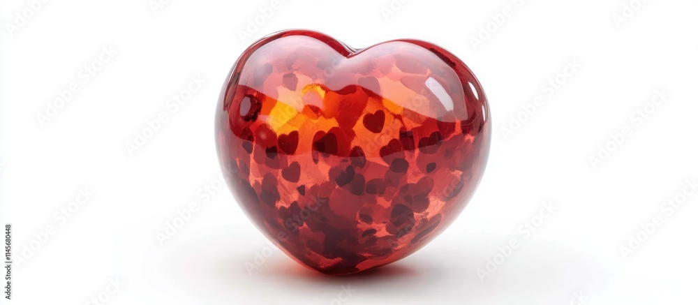 Poster glossy red heart-shaped object with a textured surface isolated on a clean white background symboliz