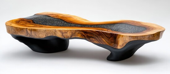 Obraz premium Artisan crafted wood and resin coffee table showcasing elegant curves ideal for contemporary living room interior design