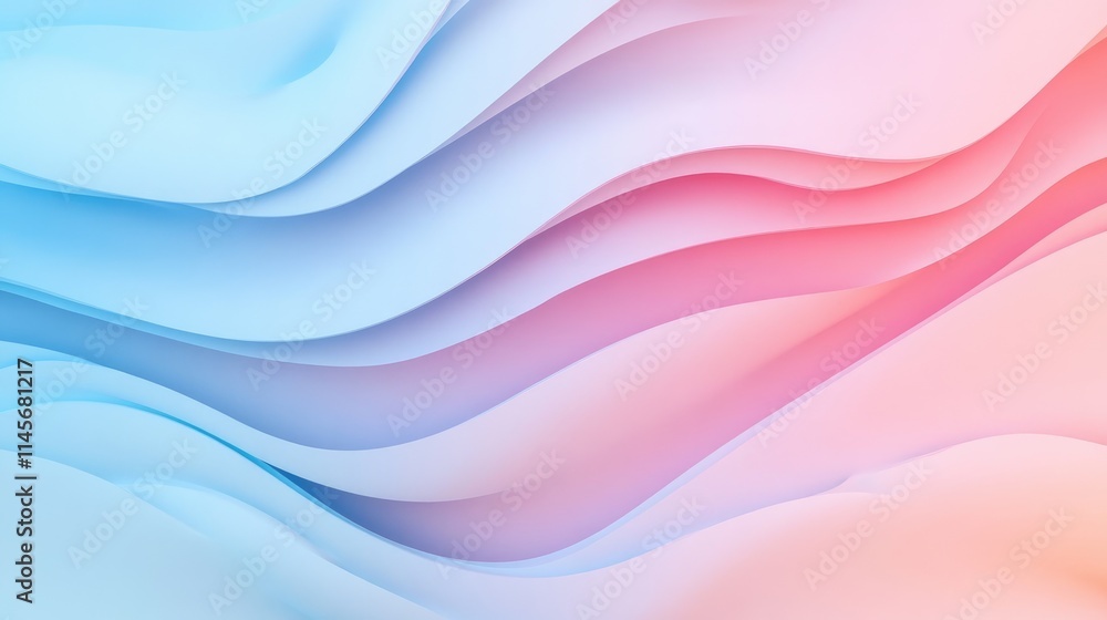 Poster pastel colored abstract waves in pink and light blue creating a smooth background texture for design
