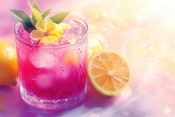 Refreshing Pink Citrus Cocktail with Flower Garnish