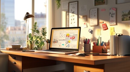 Sunlit Workspace: Creative Designer's Productive Morning