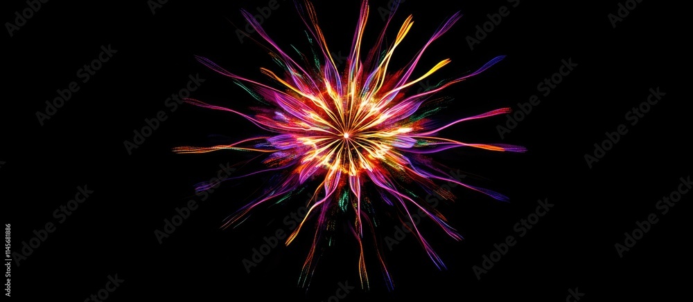 Poster vibrant fireworks display in the night sky creating a stunning abstract radiance of colors and patte