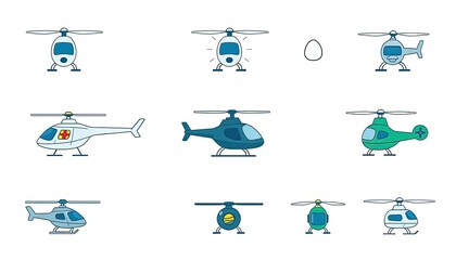 Helicopter, Chopper, Rotorcraft, Whirlybird Icons Set - Transportation Icons Set - Set Of Transport Icons