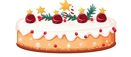 Christmas cake decorated with berries and festive elements on a white background ideal for holiday themed designs and culinary promotions