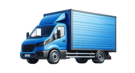 Blue semi truck isolated from transparent png empty background