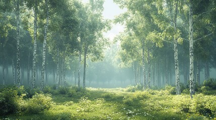 Obraz premium A serene forest scene on a white background emphasizes the beauty and tranquility of nature.