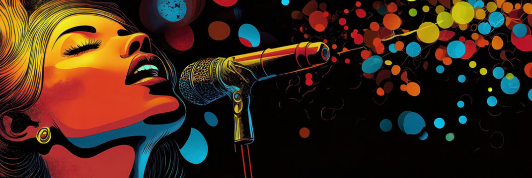 Vibrant celebration of music for International jazz day with singing artist. Horizontal banner. Copy space. Flat illustration. World Music Day - Powered by Adobe