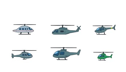 Helicopter, Chopper, Rotorcraft, Whirlybird Icons Set - Transportation Icons Set - Set Of Transport Icons