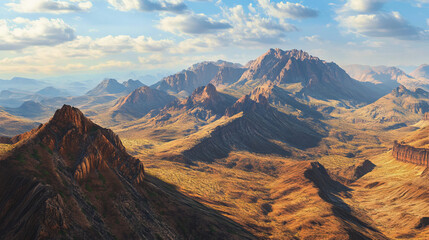 Naklejka premium Desert Mountain Range, Rugged Terrain, Serenity, Earthy Tones, Impressionistic Painting