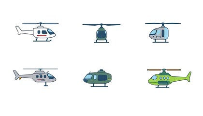 Helicopter, Chopper, Rotorcraft, Whirlybird Icons Set - Transportation Icons Set - Set Of Transport Icons