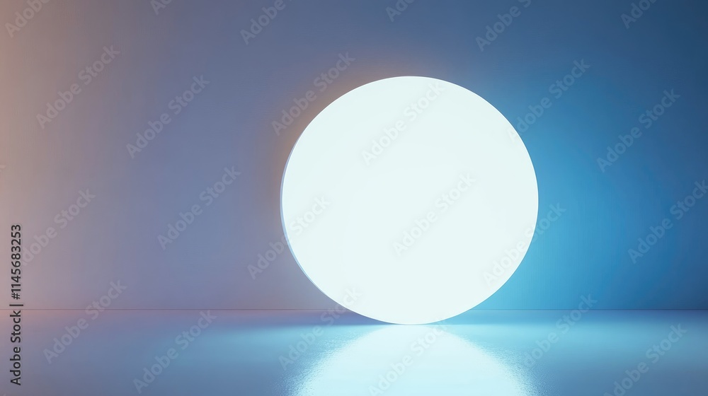 Poster soft glowing white circle against a gradient background creating a serene and ethereal atmosphere fo