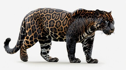 Obraz premium Majestic black jaguar isolated on transparent background for wildlife design projects featuring stealthy and powerful big cats in high-resolution, ideal for exotic animal and nature-themed concepts.