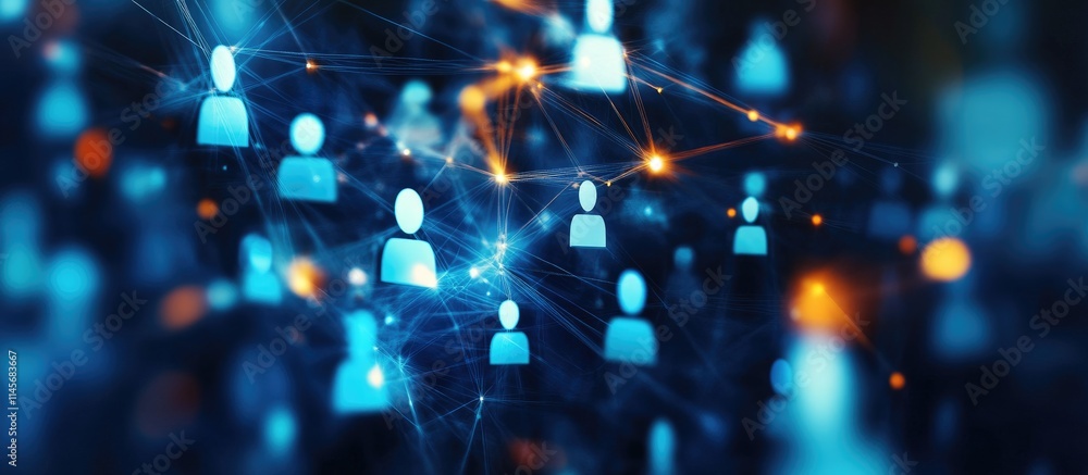 Poster digital networking connections concept with silhouettes of people representing professional relation