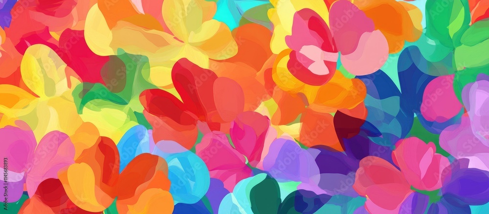 Poster vibrant abstract floral background with a blend of colorful tulip shapes and soft hues creating a jo