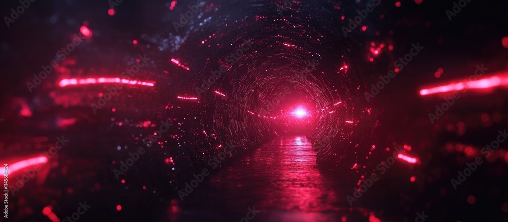 Poster futuristic tunnel with glowing red lights creating an abstract digital landscape for sci-fi themes a