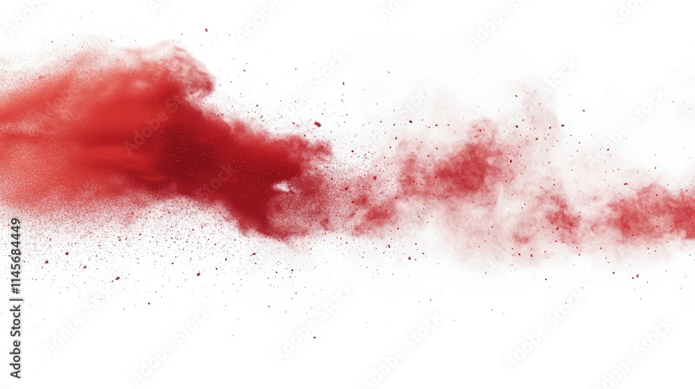 Poster red powder explosion creating an abstract dust cloud on a white background ideal for artistic design