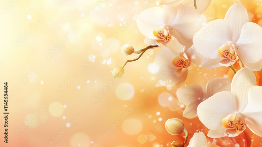 Poster elegant white orchid flowers with soft bokeh background creating a serene atmosphere ideal for invit