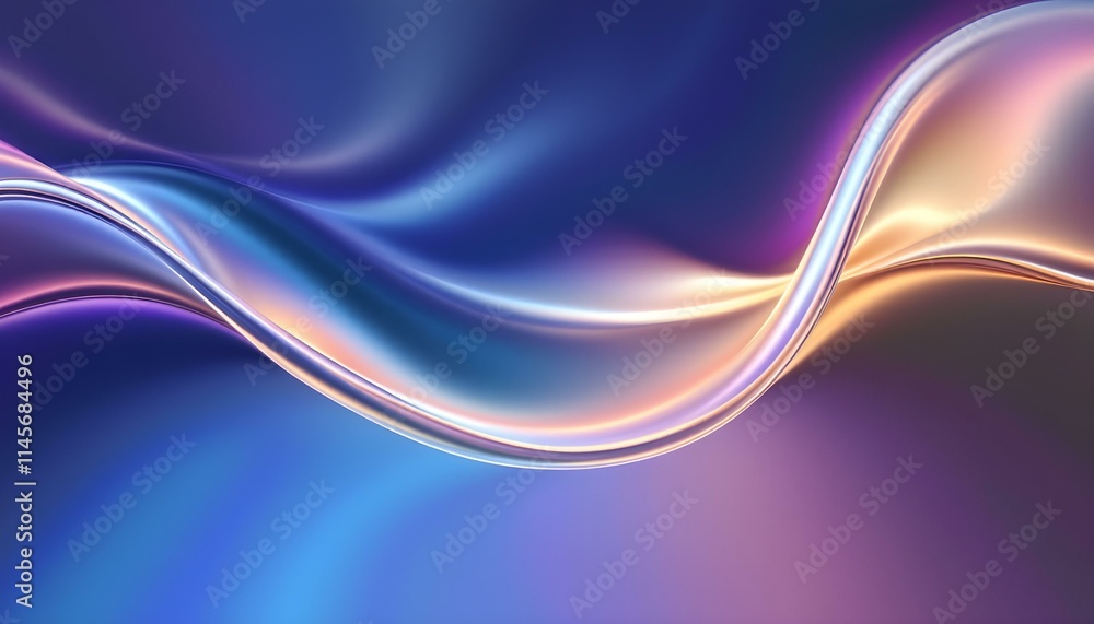 Poster An iridescent fluid abstract image with vibrant colors in a smooth, flowing style on a soft gradient background. Vibrant holographic fluid colors flow abstractly. Abstract iridescent wave, pastel pink