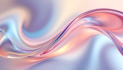 An iridescent fluid abstract image with vibrant colors in a smooth, flowing style on a soft...