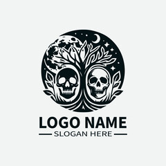 Tree of Life Skull Logo Design, Skull and Tree Symbol Logo, Life and Death Logo, Nature and Mortality Logo, Dark Fantasy Logo. 