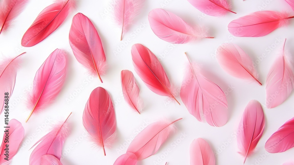 Aufkleber delicate pink bird feathers arranged on a soft white background creating a serene and elegant aesthe