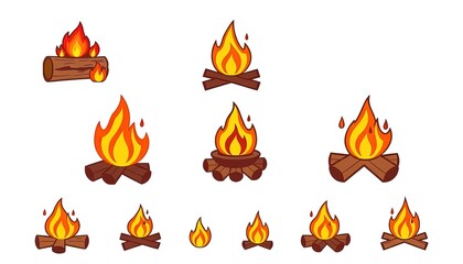 Camp Fire Icons Set Isolated On White Background