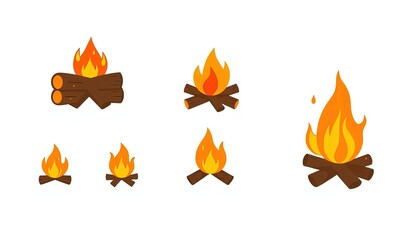 Camp Fire Icons Set Isolated On White Background