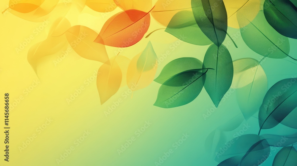 Poster vibrant leaf background showcasing design innovation with a blend of colors and soft gradients for c