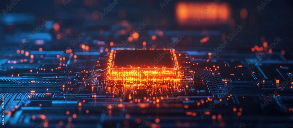 Poster data recovery technology illuminated circuit board close-up showcasing data protection and storage s