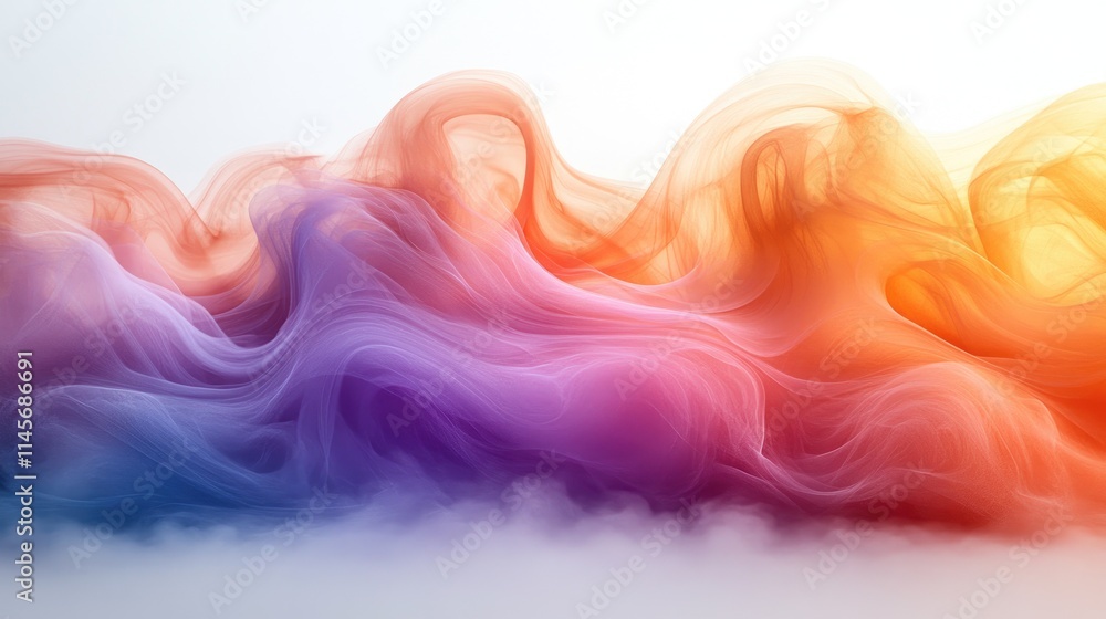 Aufkleber colorful abstract smoke waves in soft hues flowing elegantly across a white background creating a dy