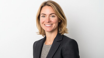 Professional female executive with a confident smile wearing a blazer. This image conveys leadership and success in the corporate world. Generative AI