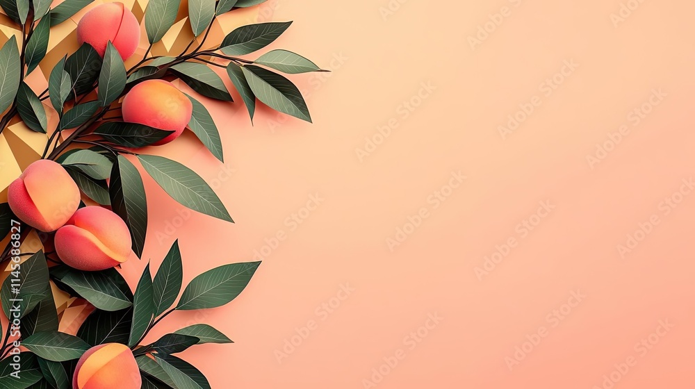Poster peach tree abstract background idea. a vibrant arrangement of peach branches against a soft pastel b