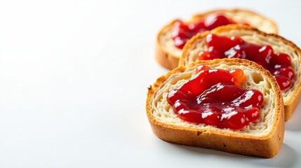 Delicious Pastry Slices Topped with Sweet Red Fruit Preserve on White Surface