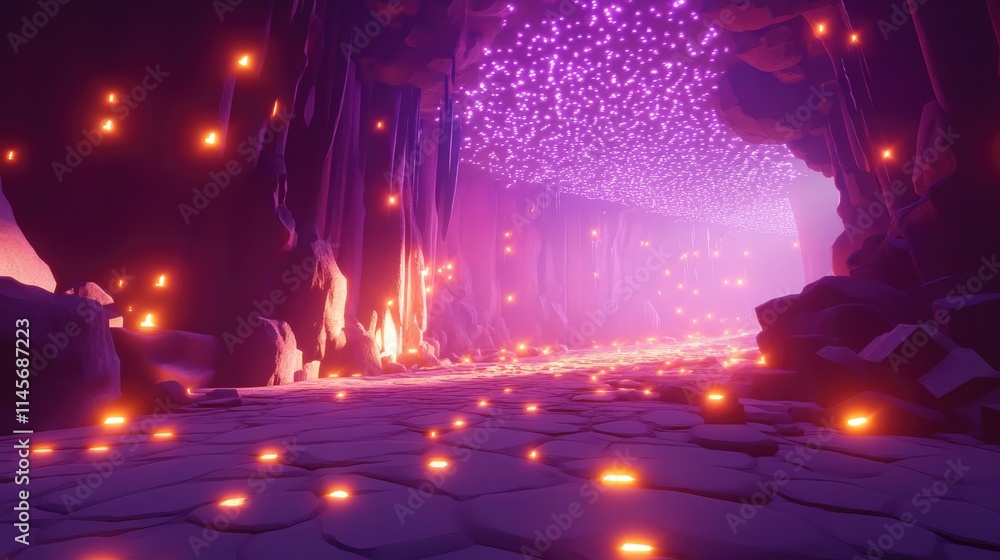 Poster vibrant illuminated flowstones illuminating a mystical cave with ethereal colors and textures creati