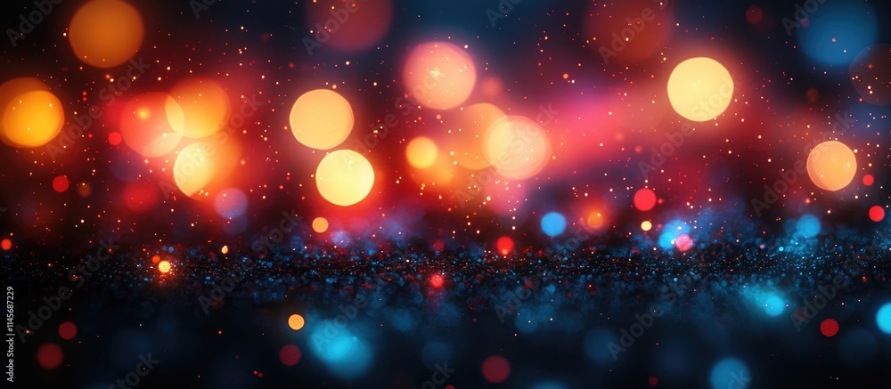 Poster colorful defocused bokeh lights on a dark background creating an abstract festive texture ideal for 