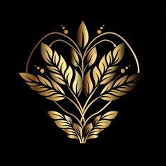 A golden emblem of leaves and wheat, a vector graphic on black background