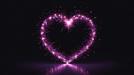 Fototapeta premium A sparkling pink heart made of fireworks glows against a dark background, radiating charm and romance. Bright sparks create a whimsical atmosphere, perfect for celebrations of love