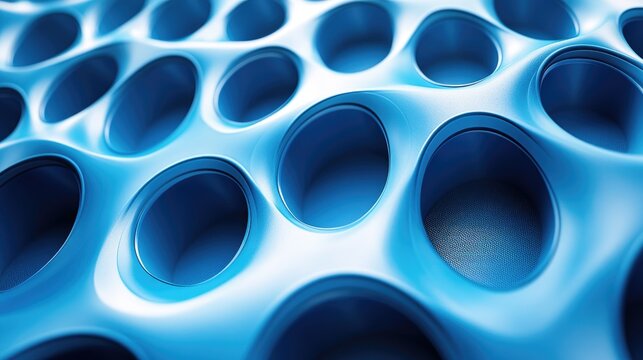 Blue wind hole pattern on a plastic background showcasing an abstract texture with depth and dimensionality suitable for design use.