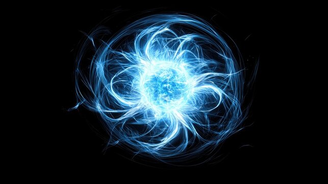 Magnetar Isolated Neutron Star Illustration with Powerful Magnetic Field Effects on Black Background