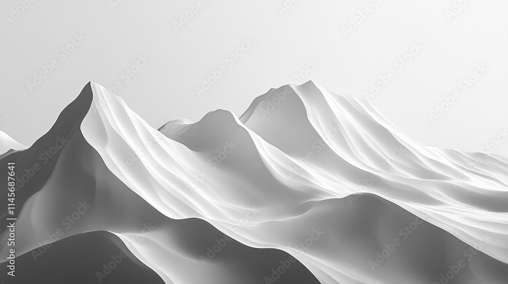 Poster sculptural white mountains with soft curves and gentle gradients creating an abstract landscape in m