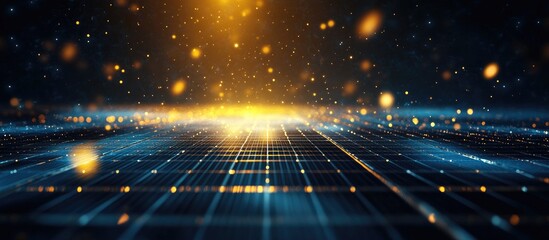 Obraz premium Abstract solar panel texture with sunbeam reflections highlighting energy sustainability and photovoltaic concepts in a detailed perspective.