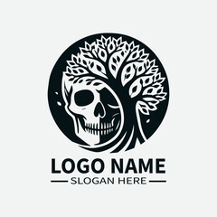 Tree of Life Skull Logo Design, Skull and Tree Symbol Logo, Life and Death Logo, Nature and Mortality Logo, Dark Fantasy Logo. 