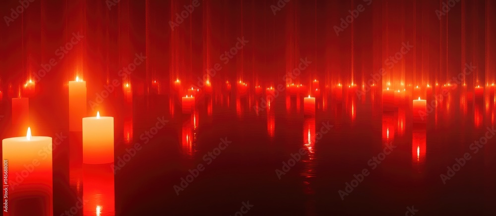 Poster red candlelight ambiance with reflections creating a warm and serene atmosphere for background use o