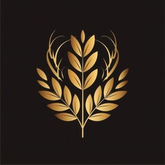 Fototapeta premium A golden emblem of leaves and wheat, a vector graphic on black background