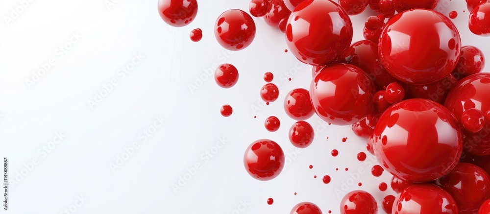 Poster red spherical ornaments on a white background creating a seamless abstract design for festive themes