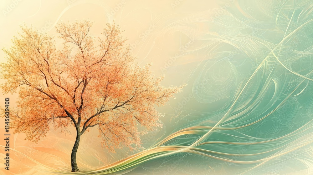 Poster peach tree abstract background idea. a serene tree in soft pastel colors with gentle swirls, embodyi